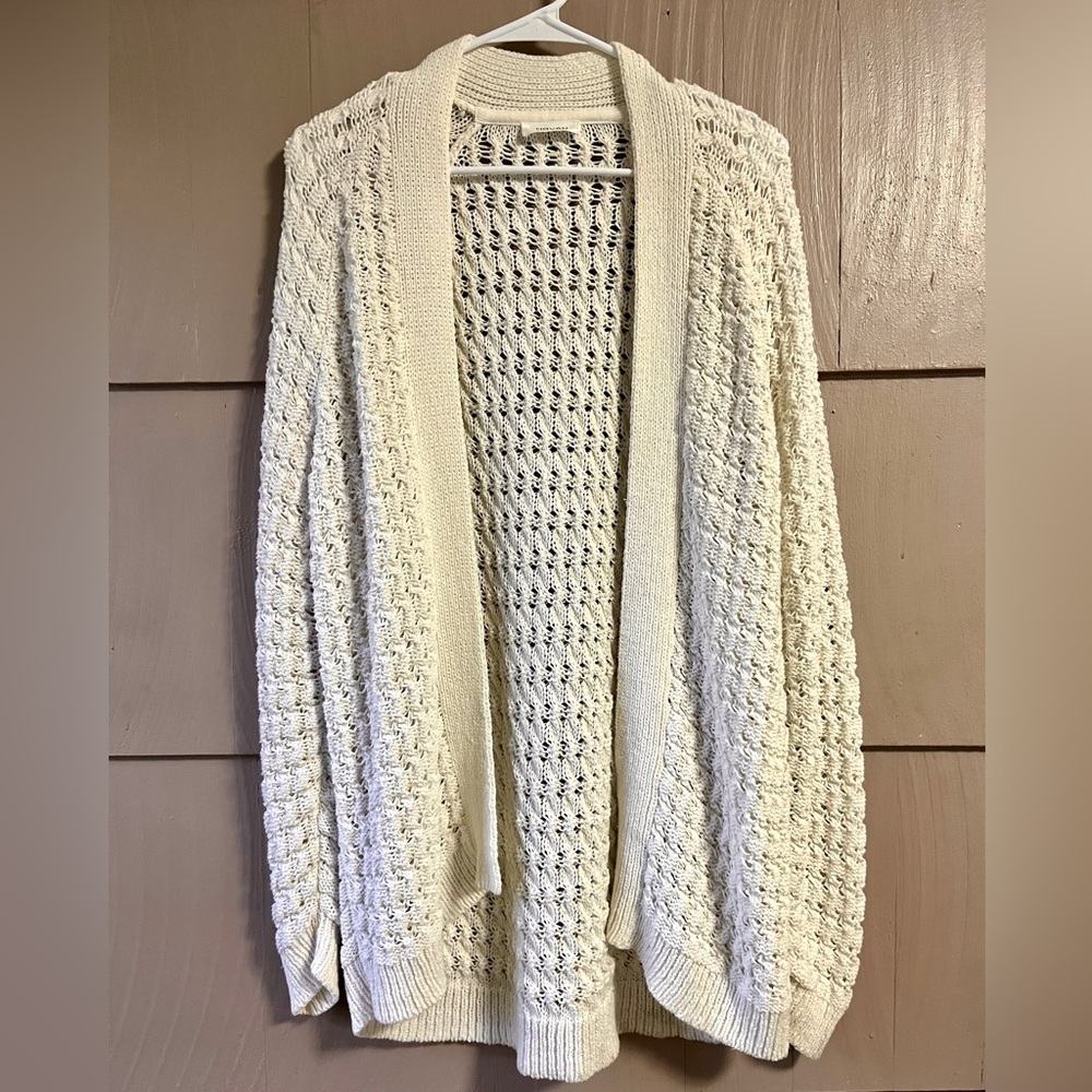 Haven Well Within White Organic Cotton Open Stitch Cardigan Preppy Fisherman